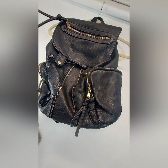 Leather Backpack Purse w/ large Pom Pom - Picture 2 of 6